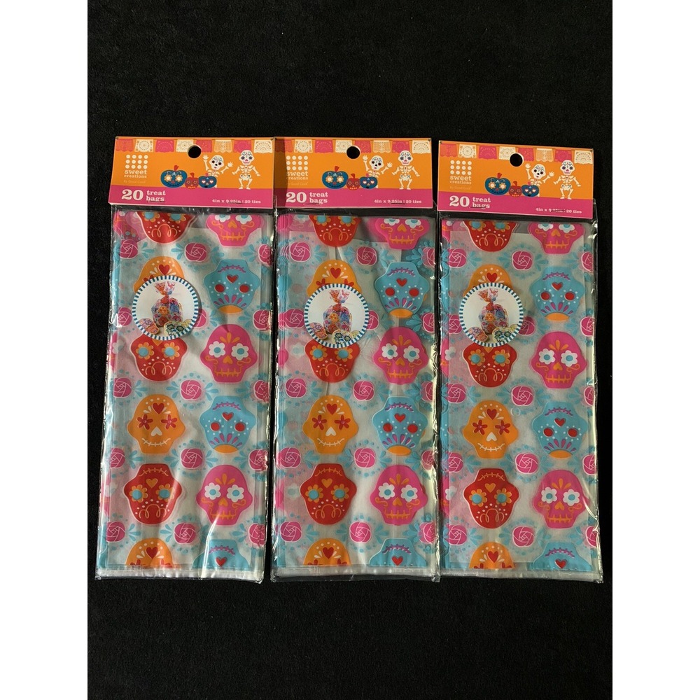 Bradshaw Day of the Dead Sugar Skull Treat Bags 60ct Halloween Party Favors 4x9